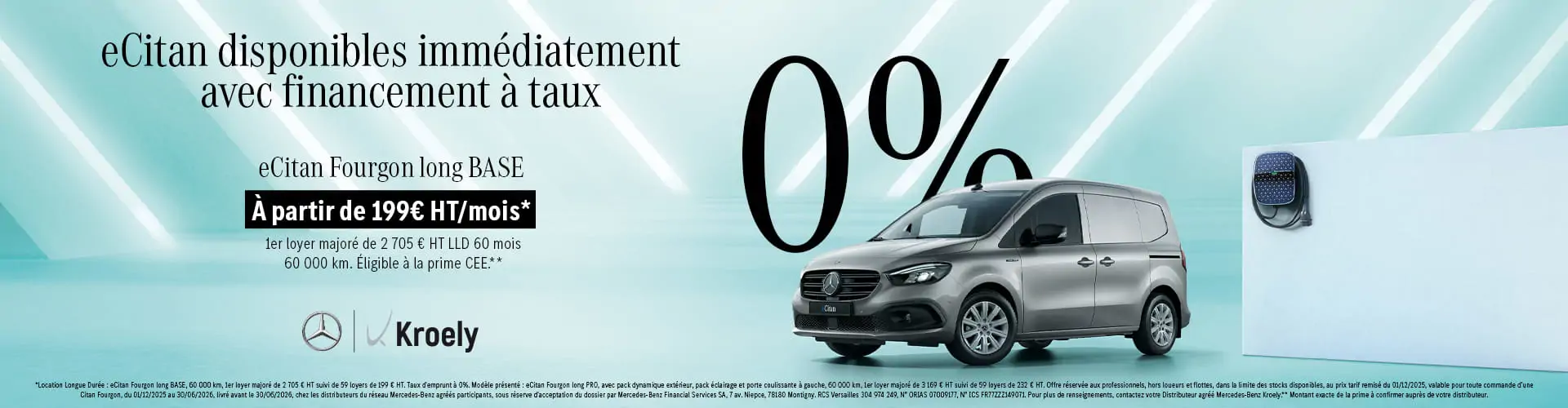 Profitez du eCitan à partir de 199€ HT/mois* avec financement à taux 0% jusqu'au 30 juin 2026 !