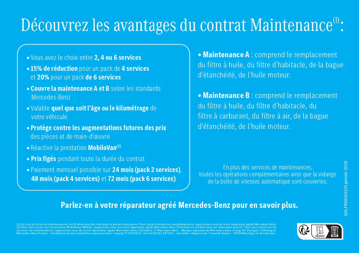 Avantages du Contrat Maintenance Mercedes utilitaires